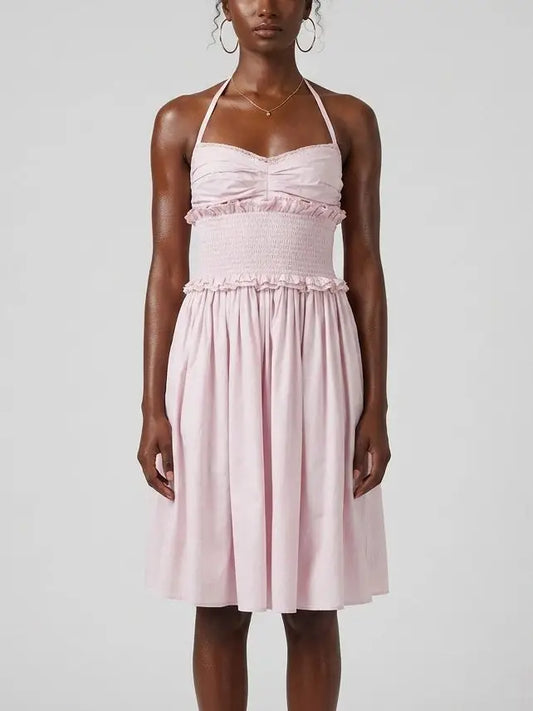 Smocked Waist Cotton Halter Midi Dress - Dresses