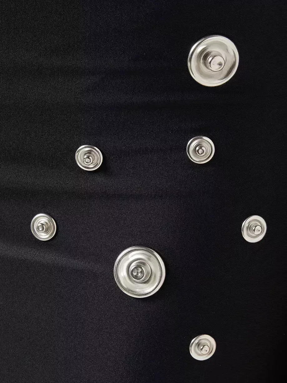 Snap-Embellished Stretch Long-Sleeve Maxi Dress - Dresses