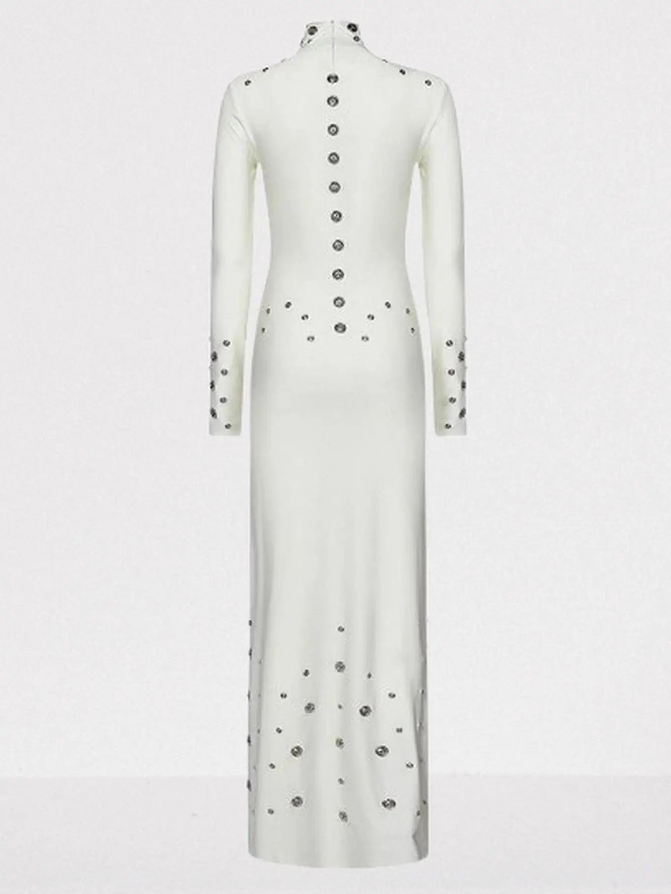 Snap-Embellished Stretch Long-Sleeve Maxi Dress - Dresses