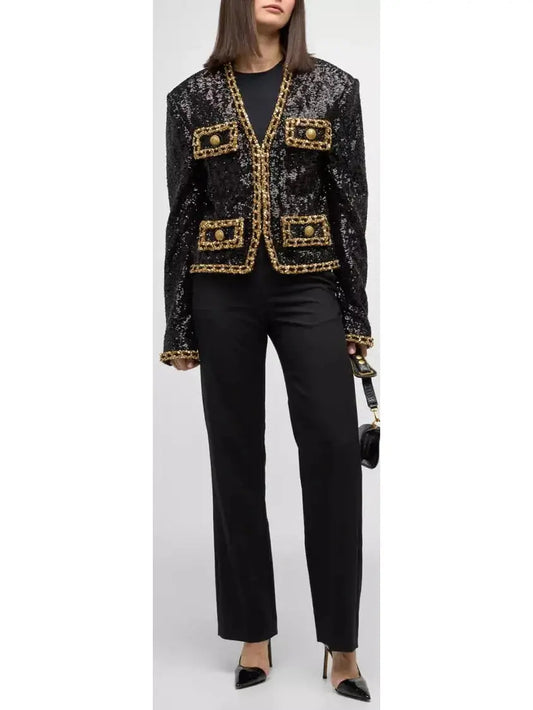 Spencer Sequin Embroidered Single-Breasted Jacket - Branna Couture