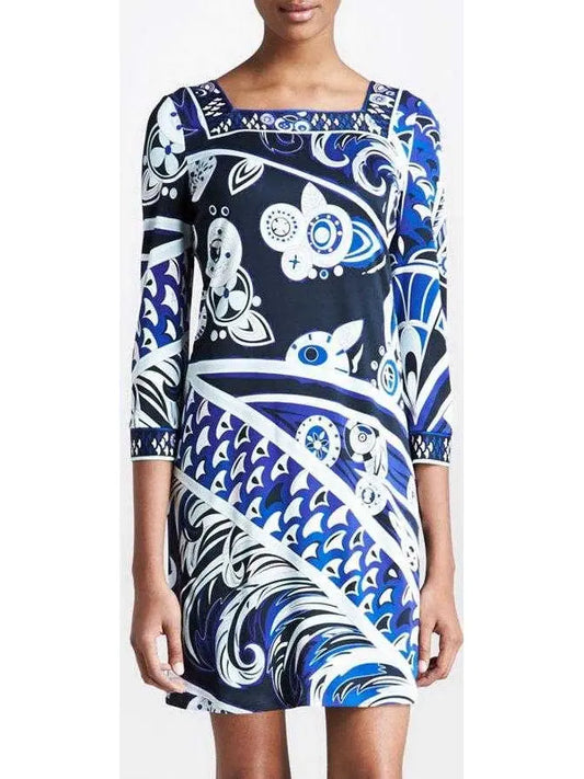 Square-Neck Printed Jersey Dress - Branna Couture