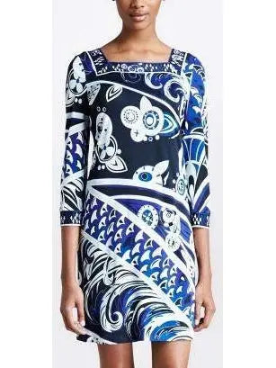 Square-Neck Printed Jersey Dress - Branna Couture