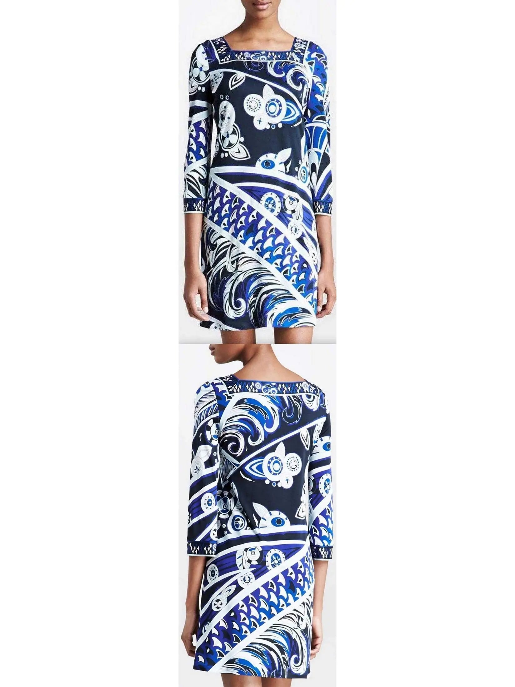 Square-Neck Printed Jersey Dress - Branna Couture