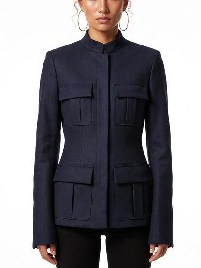Stand Collar Four Pocket Tailored Blazer - Small - Jackets