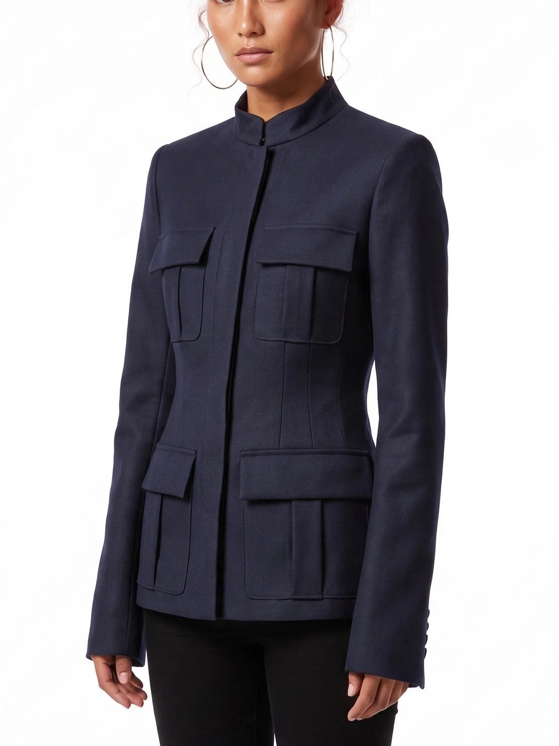 Stand Collar Four Pocket Tailored Blazer - Jackets
