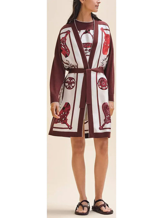 Stirrups Printed Long Belted Cardigan - Branna Couture