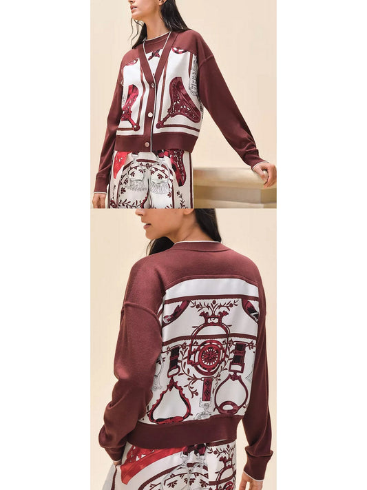 Stirrups Printed Long-Sleeve Cardigan - Branna Couture