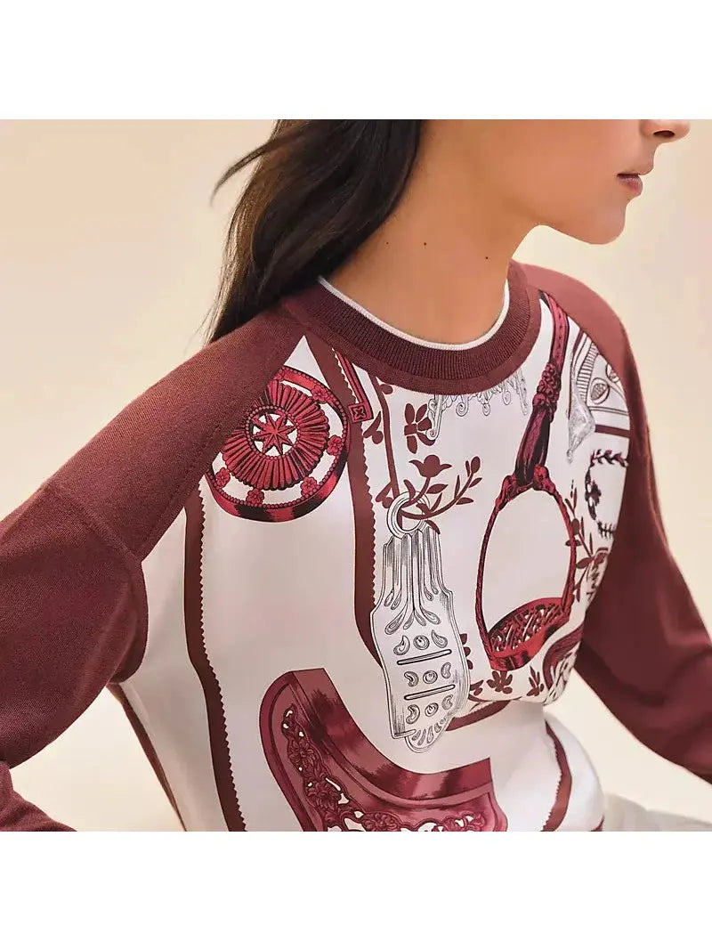 Stirrups Printed Long-Sleeve Sweater - Branna Couture