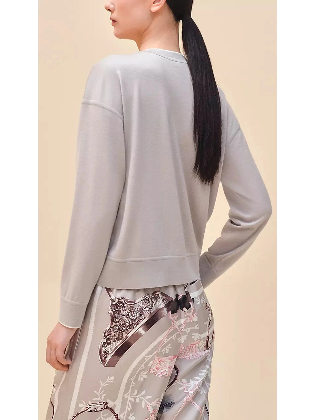 Stirrups Printed Long-Sleeve Sweater in Gray - Branna Couture