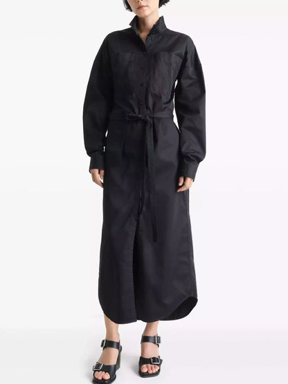 Straight-Cut Cotton Shirt Dress in Black - Small - Dresses