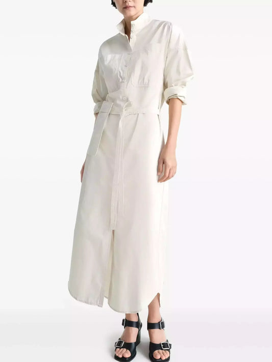 Straight-Cut Cotton Shirt Dress in Off-White - Small - Dresses