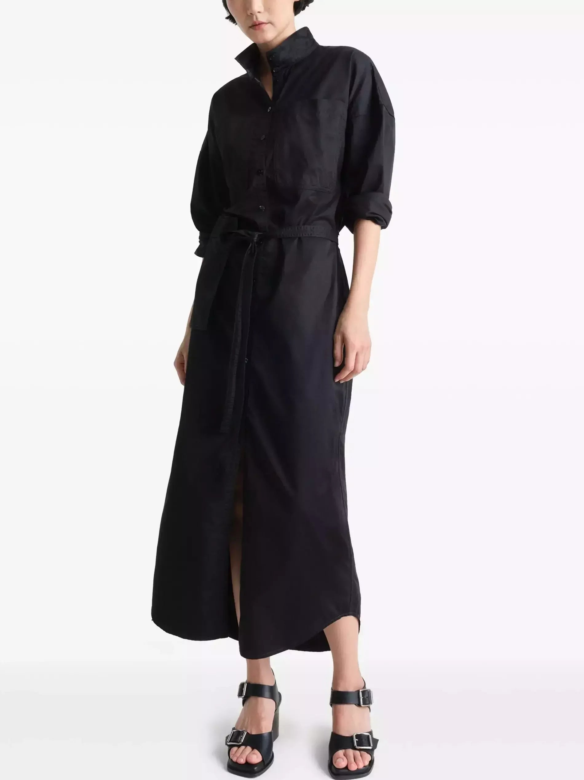 Straight-Cut Cotton Shirt Dress in Black - Dresses