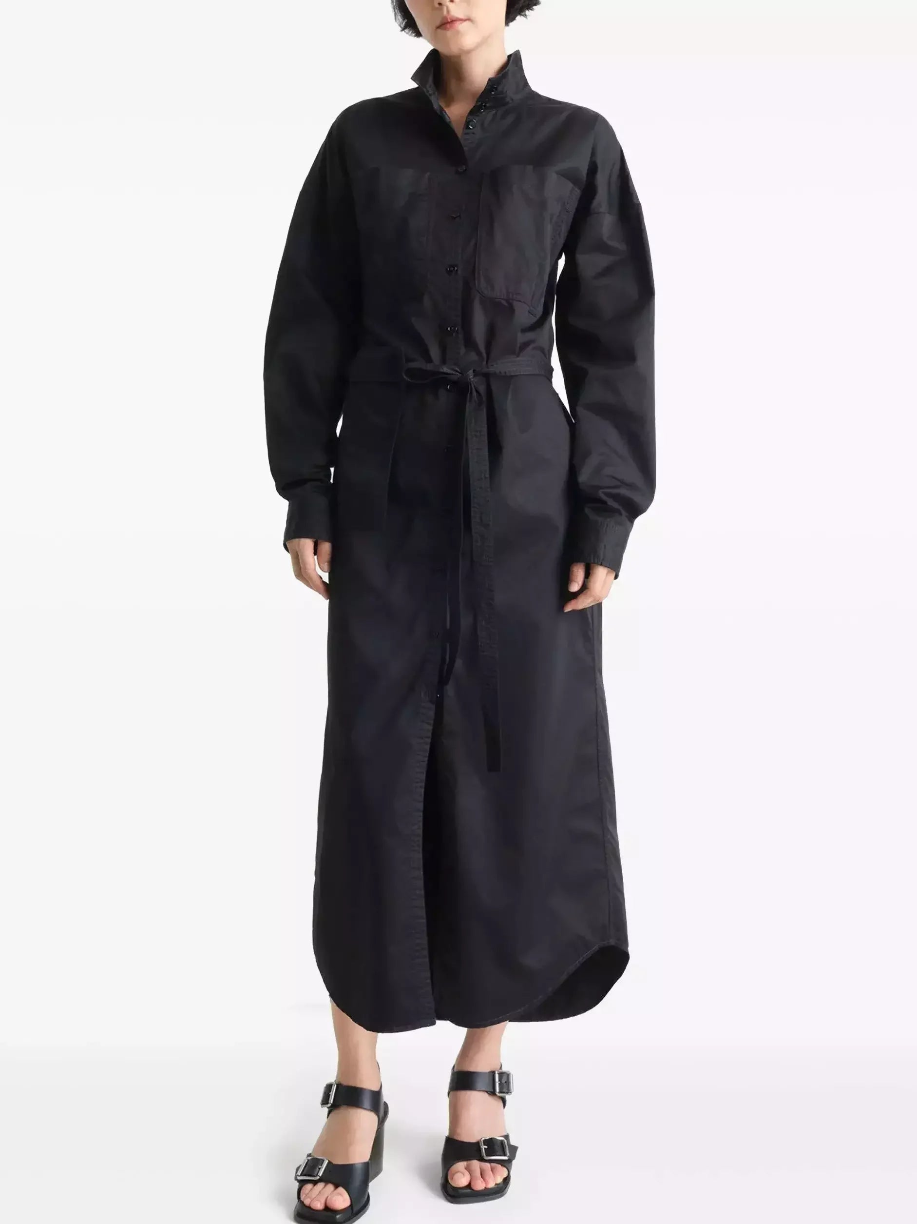 Straight-Cut Cotton Shirt Dress in Black - Dresses