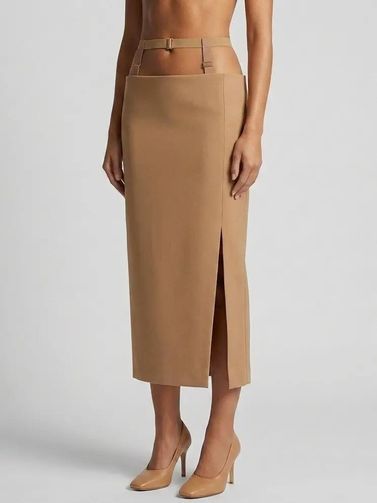 Strap Detail High Waist Midi Pencil Skirt - Skirts