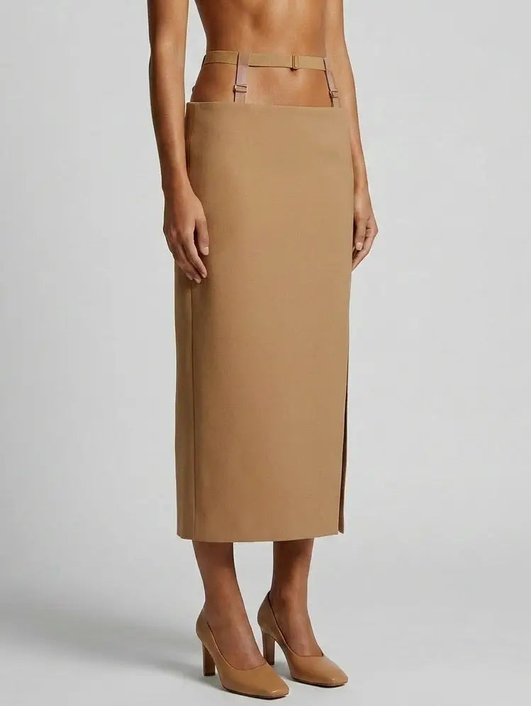 Strap Detail High Waist Midi Pencil Skirt - Skirts
