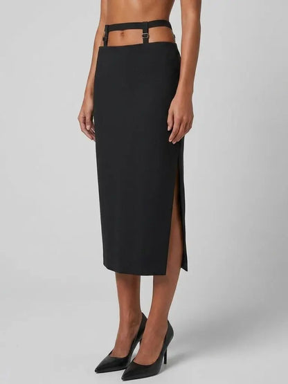 Strap Detail High Waist Midi Pencil Skirt - Skirts