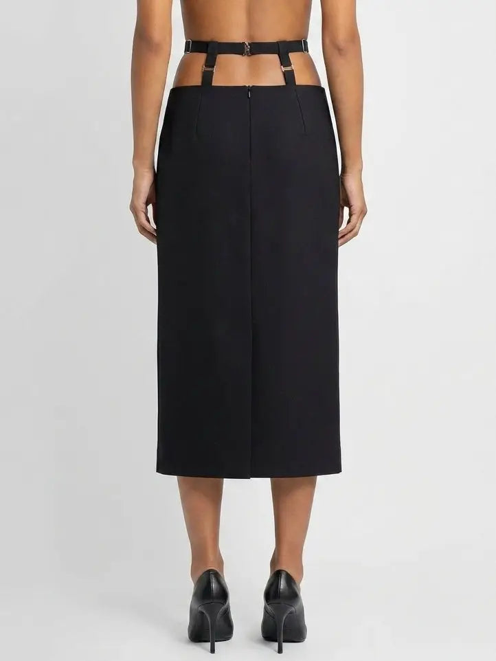 Strap Detail High Waist Midi Pencil Skirt - Skirts