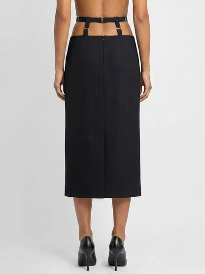 Strap Detail High Waist Midi Pencil Skirt - Skirts