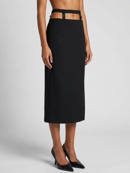 Strap Detail High Waist Midi Pencil Skirt - Skirts