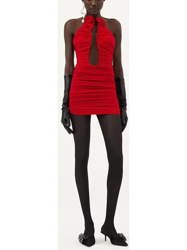 Strapless Plunge Mini Dress in Red - Branna Couture