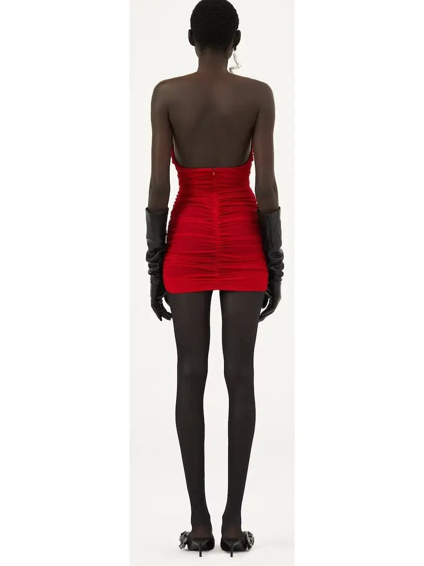 Strapless Plunge Mini Dress in Red - Branna Couture