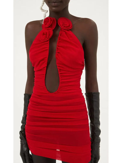 Strapless Plunge Mini Dress in Red - Branna Couture