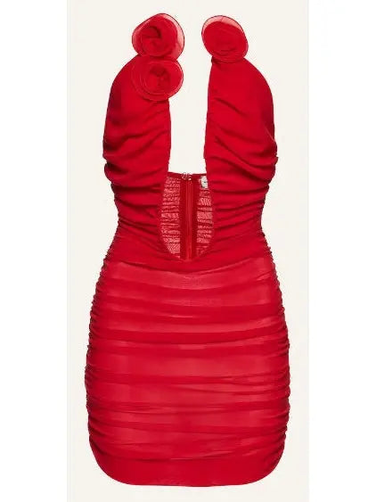 Strapless Plunge Mini Dress in Red - Branna Couture