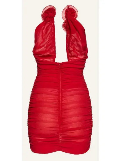 Strapless Plunge Mini Dress in Red - Branna Couture