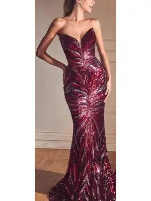 Strapless Sequin-Embellished Gown - Branna Couture