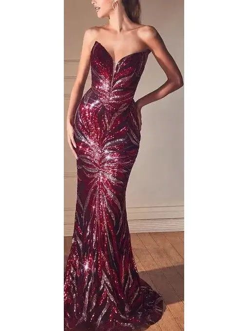 Strapless Sequin-Embellished Gown - Branna Couture