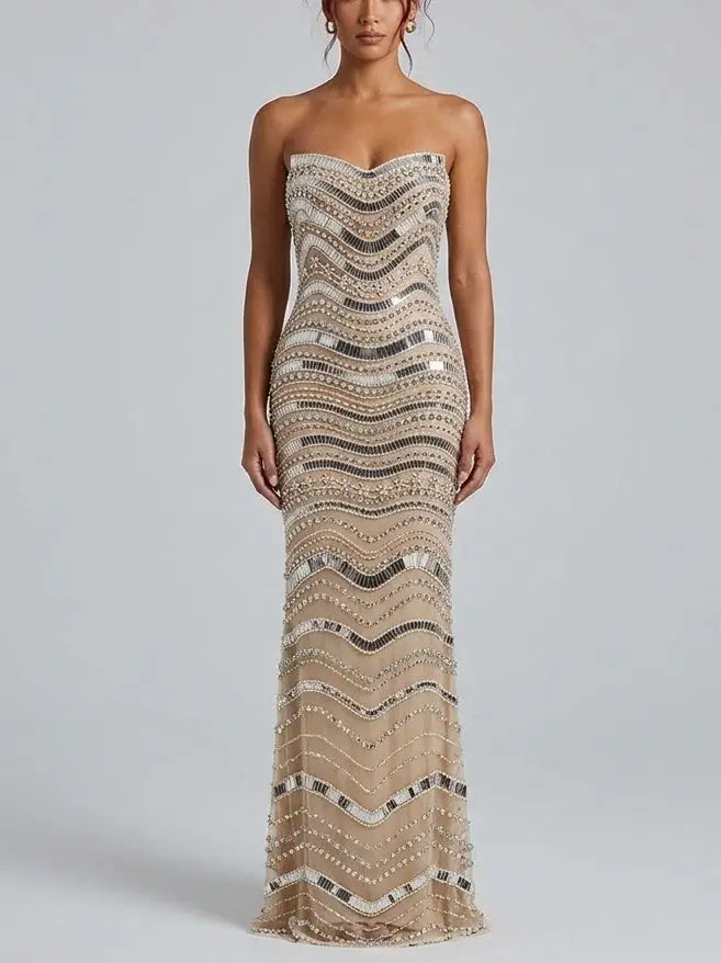 Strapless Embellished Tulle Evening Gown - S - Dresses
