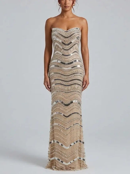 Strapless Embellished Tulle Evening Gown - S - Dresses