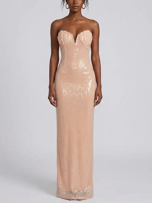 Strapless Shell Bustier Sequin Maxi Dress - XS - Dresses