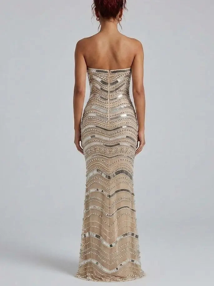Strapless Embellished Tulle Evening Gown - Dresses