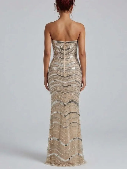 Strapless Embellished Tulle Evening Gown - Dresses