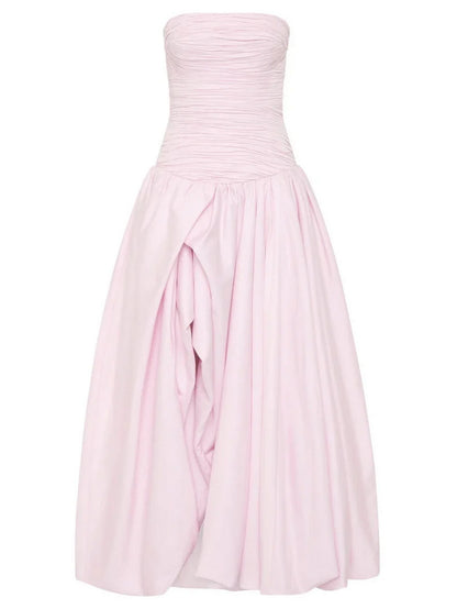 Strapless Gathered Long Pink Gown