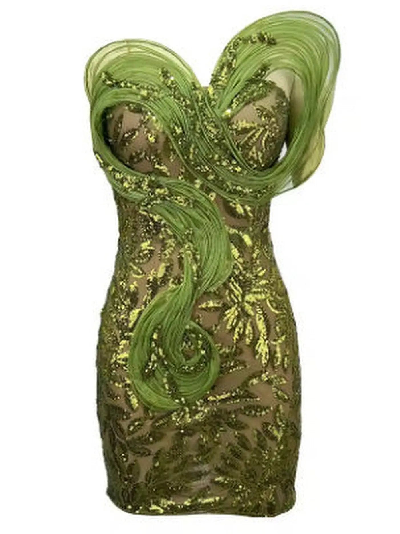 Strapless Green Sequin-Embellished Mini Dress - Dresses