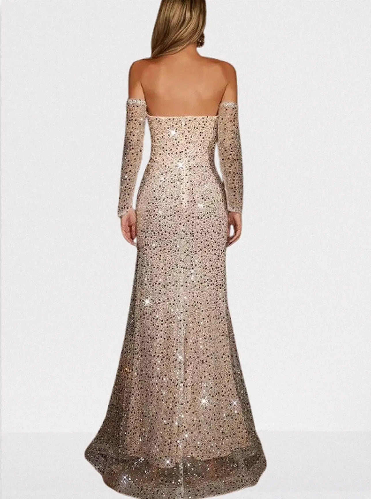 Strapless Nude Sequin & Pearl Embellished Gown - Dresses
