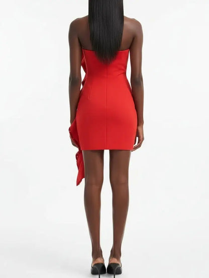 Strapless Red Mini Dress with Sequin Ruffle Cascade - Dresses