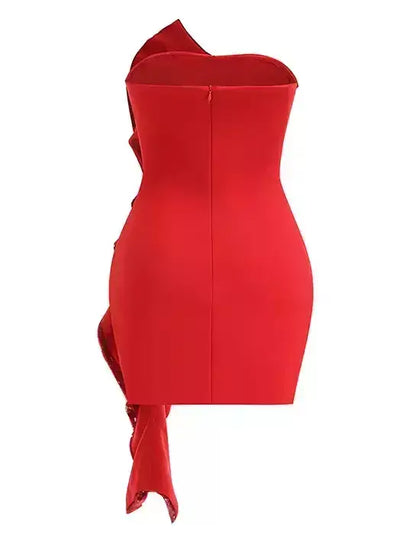 Strapless Red Mini Dress with Sequin Ruffle Cascade - Dresses