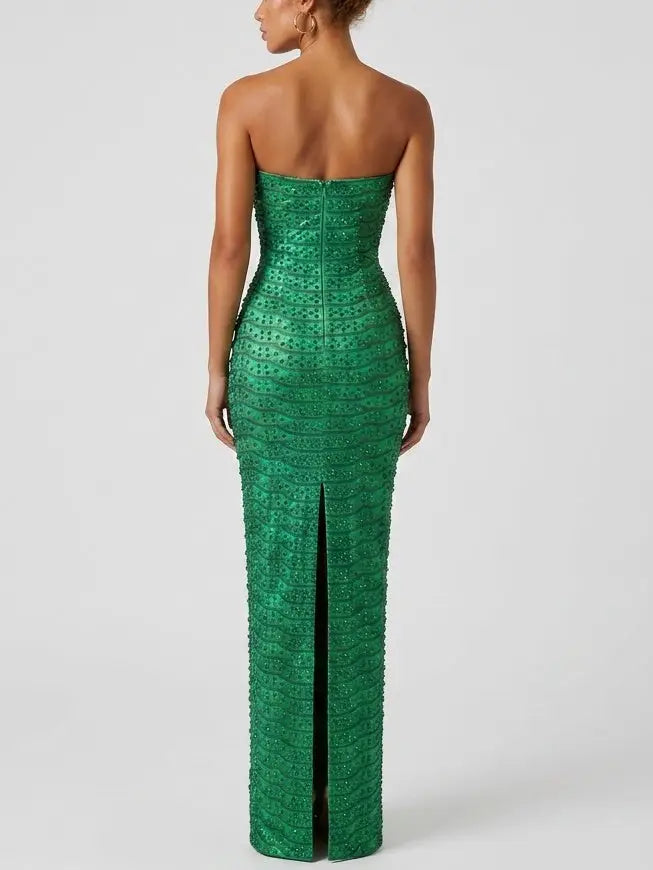 Strapless Rhinestone Maxi Dress with Snake Appliqué - Dresses