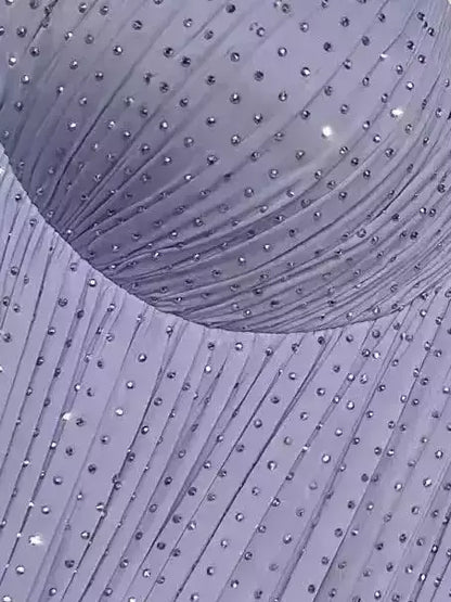 Strapless Rhinestone Ruched Midi Dress with Gloves - Dresses