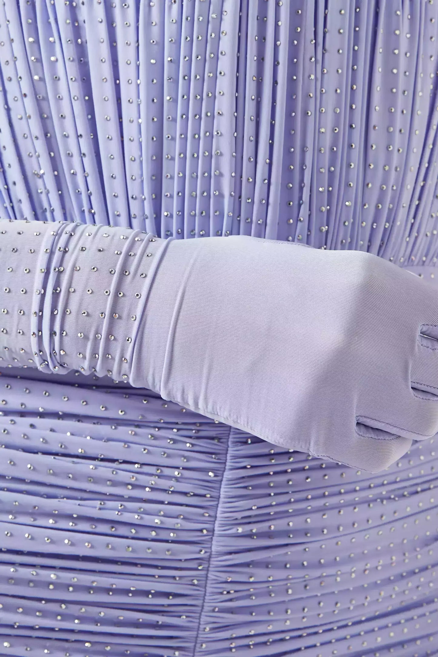 Strapless Rhinestone Ruched Midi Dress with Gloves - Dresses