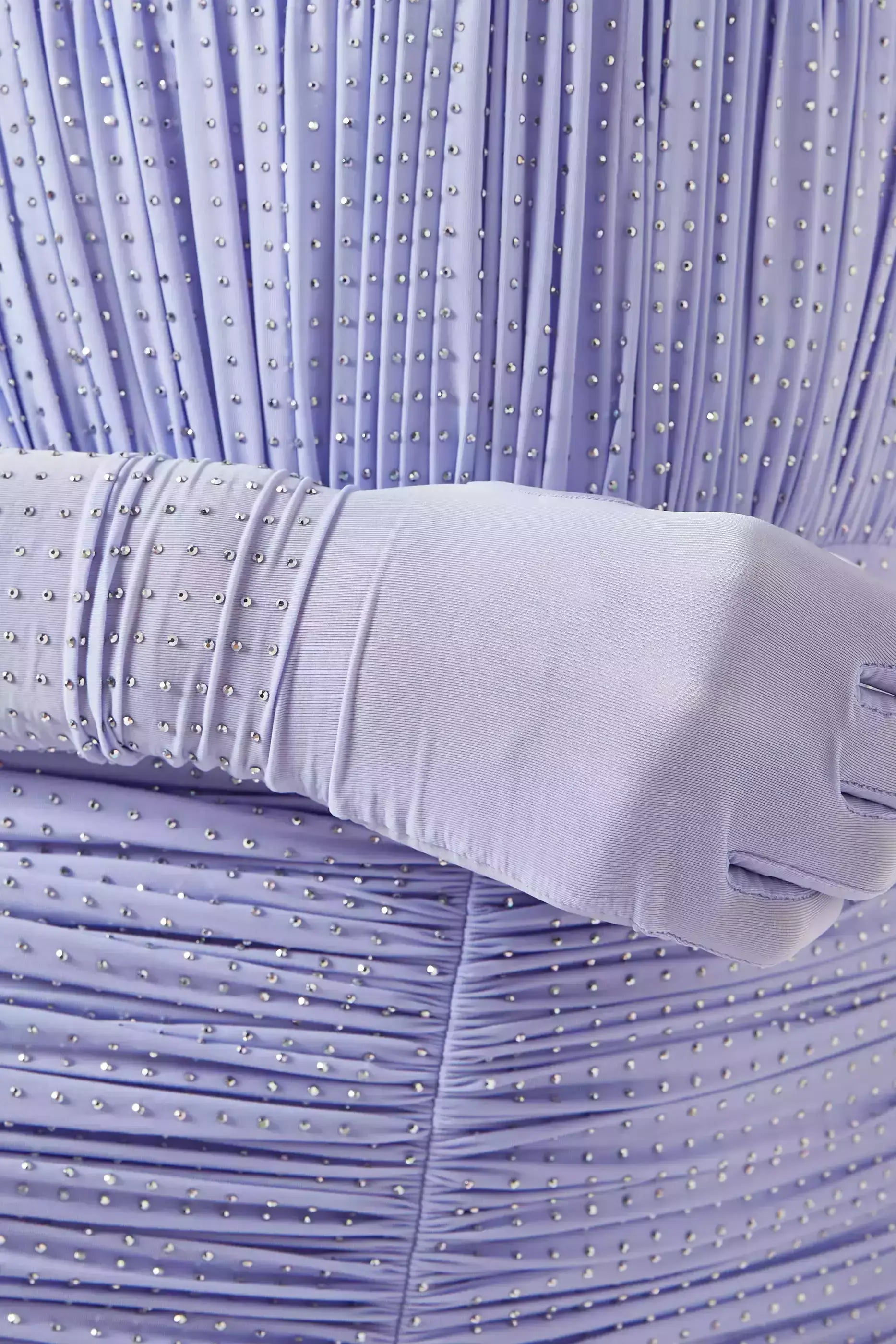 Strapless Rhinestone Ruched Midi Dress with Gloves - Dresses