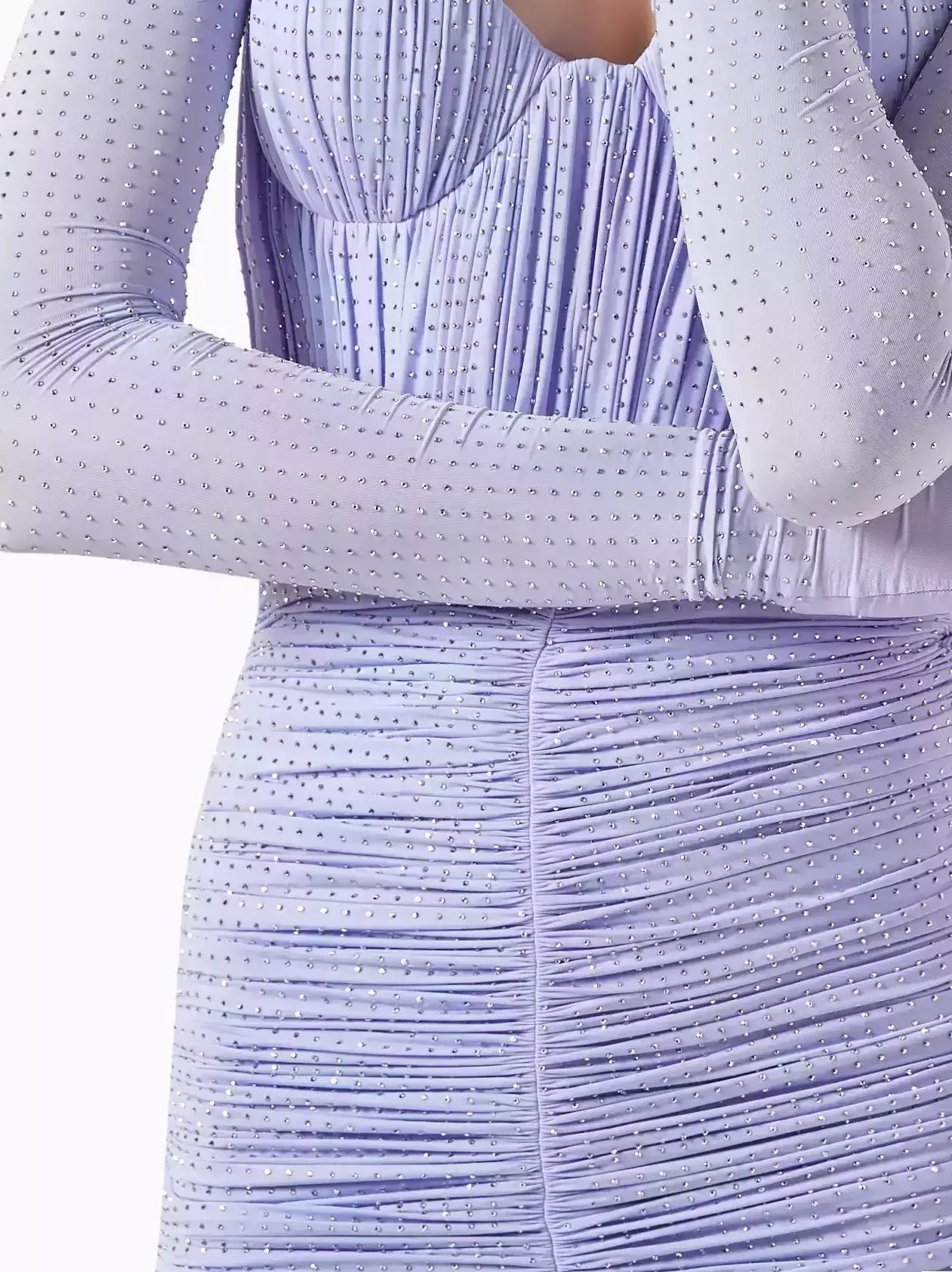 Strapless Rhinestone Ruched Midi Dress with Gloves - Dresses