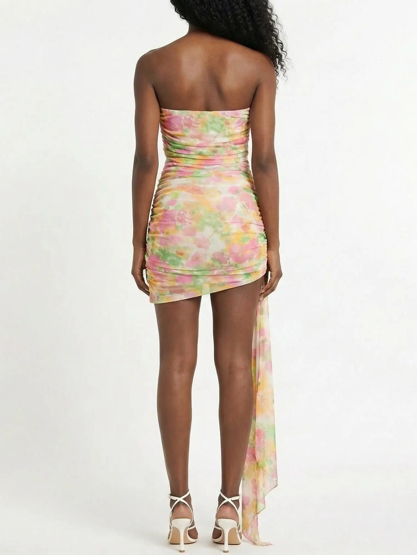 Strapless Ruched Multicolor Mini Dress - Dresses