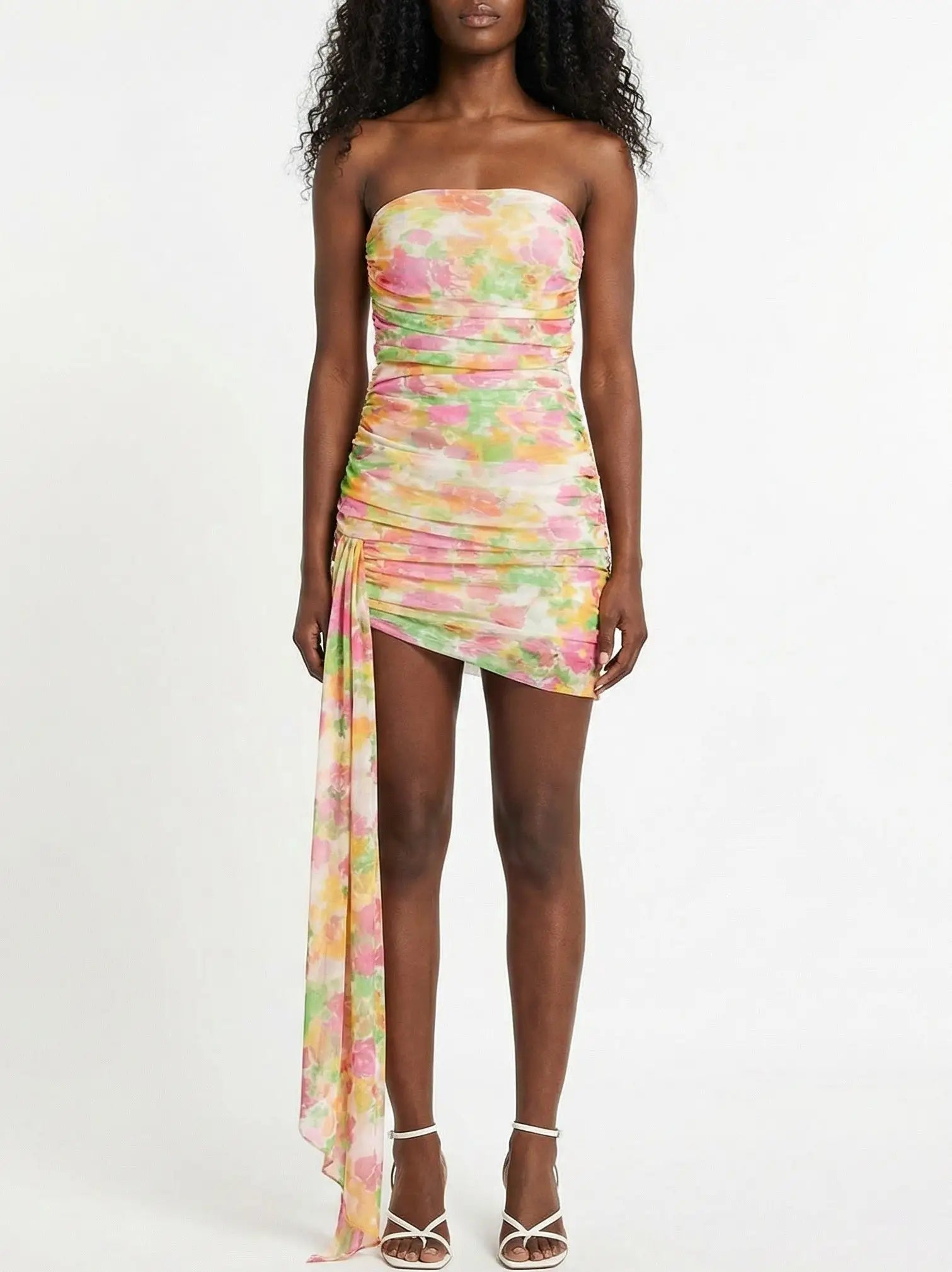 Strapless Ruched Multicolor Mini Dress - Small - Dresses