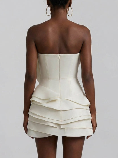 Strapless Ruffle Tiered Mini Dress with Rosette - Dresses