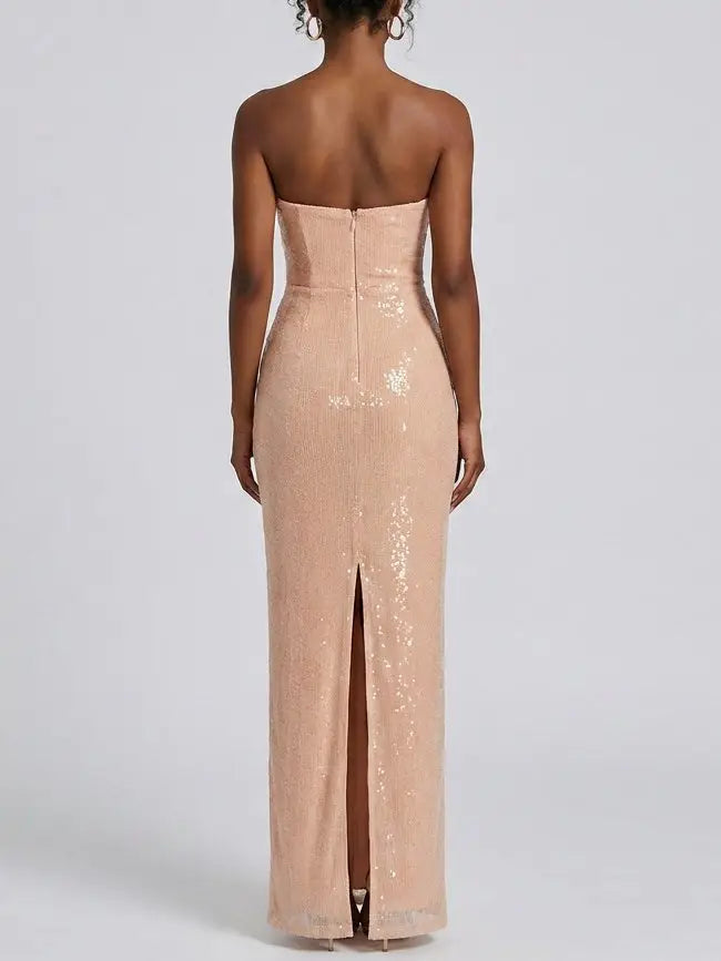 Strapless Shell Bustier Sequin Maxi Dress - Dresses