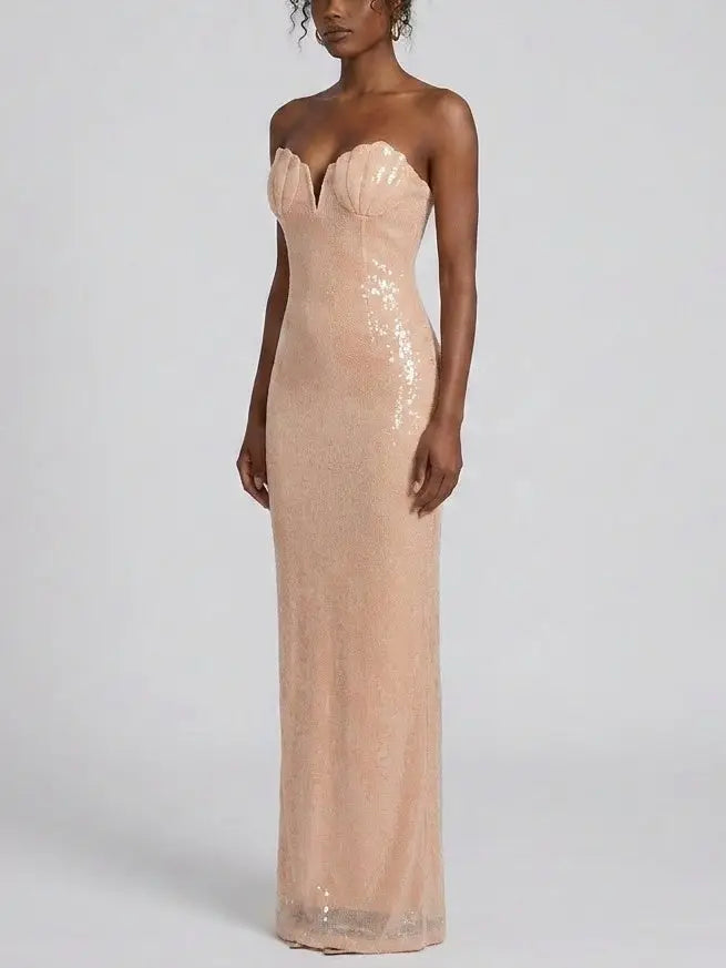 Strapless Shell Bustier Sequin Maxi Dress - Dresses